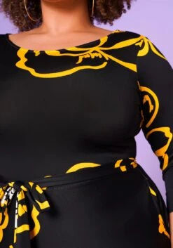 Plus Size Golden Floral Print Fit & Flare Maxi Dress -Mini Dress Store 2022613 001 4