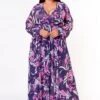 Plus Size Floral Leaf Pattern Fit & Flare Maxi Dress