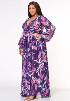Plus Size Floral Leaf Pattern Fit & Flare Maxi Dress -Mini Dress Store 2022617 001 2
