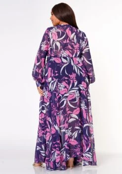 Plus Size Floral Leaf Pattern Fit & Flare Maxi Dress -Mini Dress Store 2022617 001 3