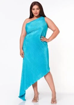 Plus Size Pleated Asymmetric One Sleeve Dress -Mini Dress Store 2022619 002 0