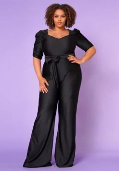 Plus Size Sweetheart Neck Satin Jumpsuit