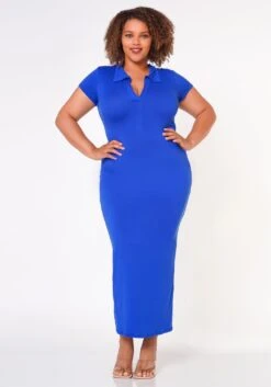 Plus Size Collar Neck Bodycon Maxi Dress