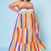 Plus Size Multi Stripe Halter Neck Flare Maxi Dress