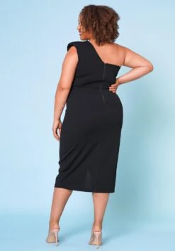 Plus Size Asymmetric One Sleeve Cocktail Midi Dress -Mini Dress Store 2022679 001 3