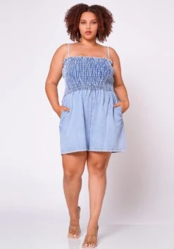 Plus Size Denim Smocked Romper -Mini Dress Store 2022692 001 3