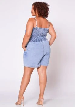 Plus Size Denim Smocked Romper -Mini Dress Store 2022692 001 5