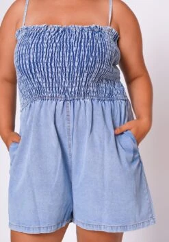 Plus Size Denim Smocked Romper -Mini Dress Store 2022692 001 6