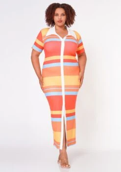 Plus Size Multi Striped Maxi Dress